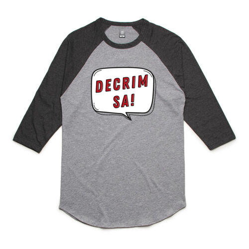 Decrim SA! Unisex 3/4 Raglan Tee (white text) Thumbnail