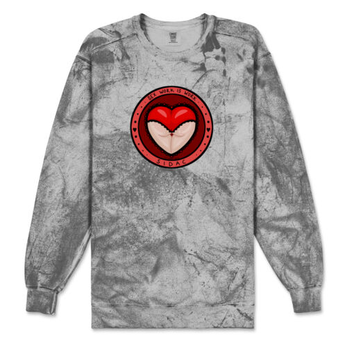'Sex Work is Work' + 'Decrim SA!' Color Blast Crewneck (black text) Thumbnail