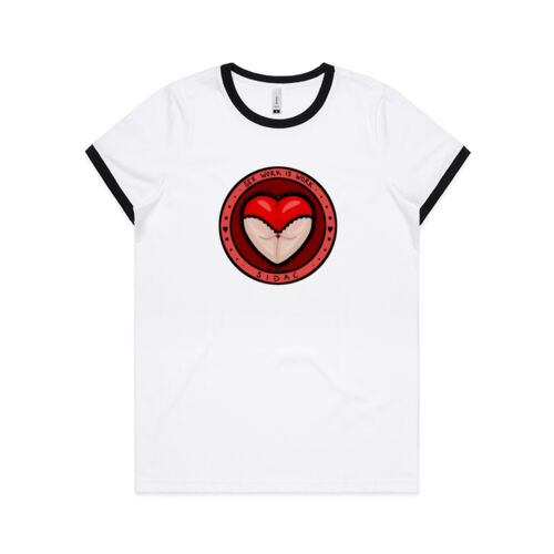 'Sex Work is Work' + 'Decrim SA!' Women's Ringer Tee (black text) Thumbnail